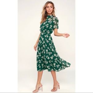 Lulu’s Floral Dark Green Floral Print Midi Dress
